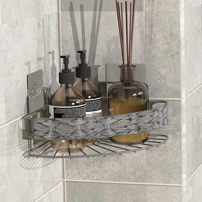 comprar 218*218*105mm Estante de armazenamento de banheiro montado na parede com cesto tecido e arame de ferro Fabricação em linha