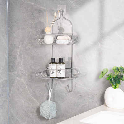 comprar 2 níveis organizador de banheiro pequeno chuveiro suspenso caddy aço inoxidável Fabricação em linha