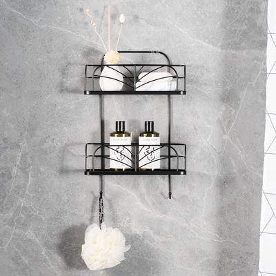 comprar Banheiro de ferro e bambu chuveiro Caddy Parede montada 2 níveis com cesto de arame Fabricação em linha