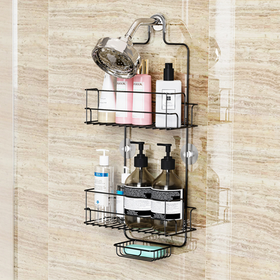 comprar Estante de banheiro de fio de ferro de 2 níveis sustentável com ganchos e design pendurado Fabricação em linha