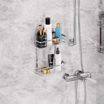 comprar Organizador de banheiro de aço inoxidável montado na parede chuveiro Caddy vaso de sucção Rack de fio de ferro Fabricação em linha