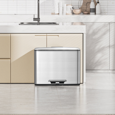 comprar Suave fechar 2 Compartimento lixeira Escritório Pedal retângulo reciclar Lixeira De aço inoxidável Para sala de estar Fabricação em linha