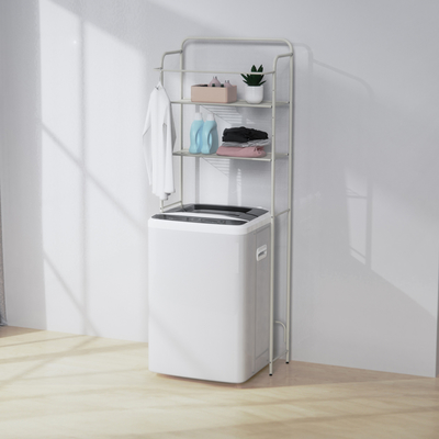 comprar Estante de lavanderia de 3 níveis sobre a máquina de lavar roupa Estante de armazenamento Organizador de banheiro Economisador de espaço Unidades de prateleira com vara Fabricação em linha