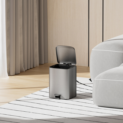 comprar Barril de lixo rectangular fechado suave 18L Capacidade de aço inoxidável Pedal de prata Fabricação em linha
