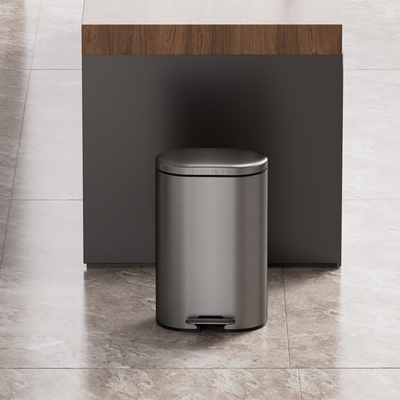 comprar Barril de lixo doméstico de aço inoxidável oval com caixa de lixo redondo e redondo com anti-impressão digital Fabricação em linha