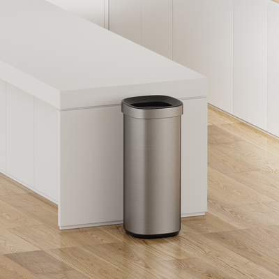 comprar Capacidade alta 50L Lixeira de lixo doméstico Anti impressões digitais Esfregado aço inoxidável Open Top Lixeira estilo sem tampa Fabricação em linha