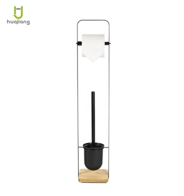 comprar Ferramenta de limpeza de banheiro sustentável Escova de banheiro preta e suporte de papel com alça de bambu Fabricação em linha