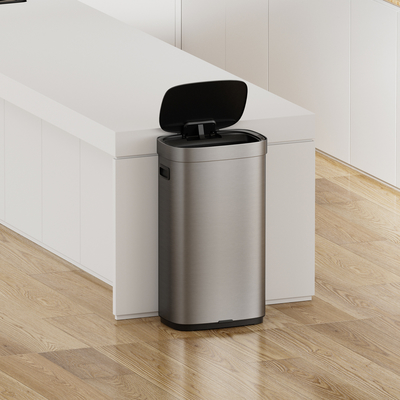 comprar Caixote de lixo inteligente de aço inoxidável de 80L para uso doméstico com sensor sem toque e tipo de cobertura de rolagem Fabricação em linha