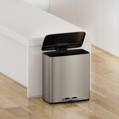comprar 2 Compartimento lixeira de aço inoxidável caixa de reciclagem dupla 28L * 2 para cozinha reciclagem em casa sustentável Fabricação em linha