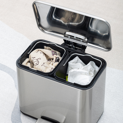 comprar 2 Compartimento Casa de banho Pedal de aço inoxidável Lixeira 3L*2 Lixeira de reciclagem para espaços internos e reciclagem Fabricação em linha