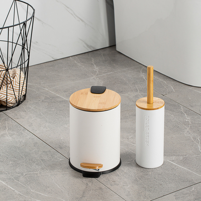 comprar Reservatório de lixo de aço inoxidável com tampa e pedal de bambu fino Fabricação em linha