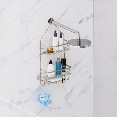 comprar Banheiro organizador chuveiro caddy cabine de chuveiro pendente para dentro chuveiro sem racks de perfuração sobre cabeça de chuveiro rack de banheiro Fabricação em linha