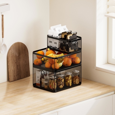 comprar Cestas de armazenamento de aço de malha recipientes organizadores para casa armário despensa armário cozinha geladeira maquiagem de frutas cesta de arame metálico Fabricação em linha