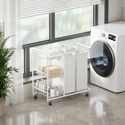 comprar Estrutura KD Ferro Metal Wire Cesto de lavagem com rodas Utilidade 2 Divisão Cesto de lavagem de grande capacidade Fabricação em linha