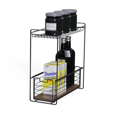 comprar 2 Tiers Standing Tipo Elementos de madeira Mdf Design moderno Organizador de cozinha de metal elegante e multifuncional Fabricação em linha