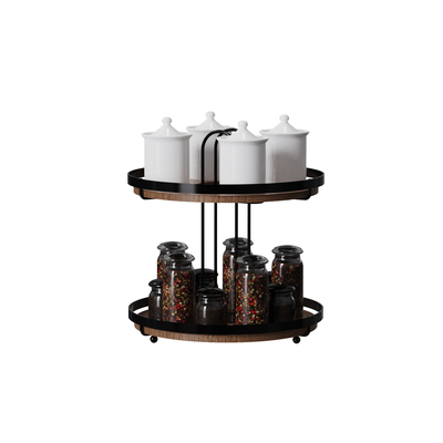 comprar 2 camadas tipo de madeira elemento Mdf redondo Household multifuncional elegante organizador de cozinha de metal organizador de temperos Fabricação em linha