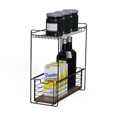 comprar 2 Tiers Elementos de madeira Mdf Organizador de cozinha de metal multifuncional para uso doméstico Fabricação em linha