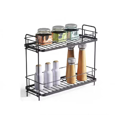 comprar 2 Nível Organizador de rack de especiarias Porta Racks de cozinha Armazenamento Racks de metal Counter de cozinha Estação de armazenamento Fabricação em linha