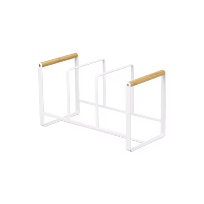 comprar Detentor de organizador de pratos de metal de larga gama para tabuleiro de cortar com alça de bambu Fabricação em linha