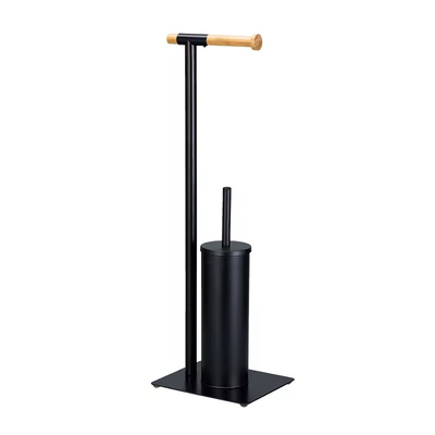 comprar 21*18*67cm Tipo durável Banheiro Stand aço Bambus Papel higiénico suportador e pincel Conjunto para casa casa de banho Fabricação em linha