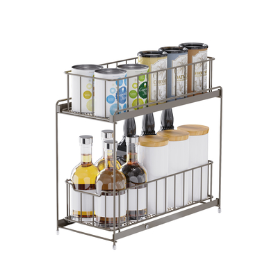 comprar 2 camadas de aço rack de armazenamento de arame de cozinha sob organizador de lavatório Sliding Storage Basket Fabricação em linha