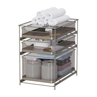 comprar Cesto de armazenamento de arame metálico empilhável multifuncional sustentável sob o organizador da pia Cesto deslizante Fabricação em linha