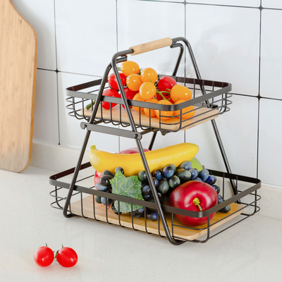 Cozinha não dobrável Cesto de arame de aço para organizar vegetais e frutas