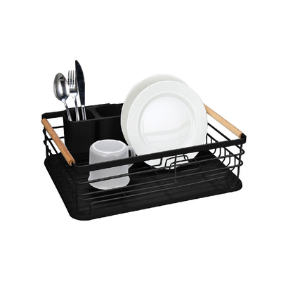 Receptores de fio de secagem de pratos de cozinha de metal com bandeja de gotas de plástico desmontável