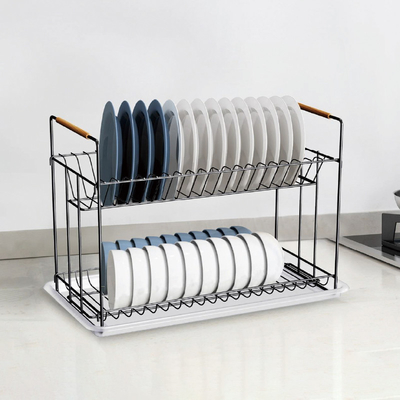 2 níveis de cozinha de metal de prato de secagem de rack de ferro de prato de drenagem rack organizador
