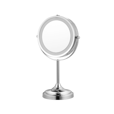 Espelho de maquiagem de metal redondo com luzes led e suportador de forma de torre